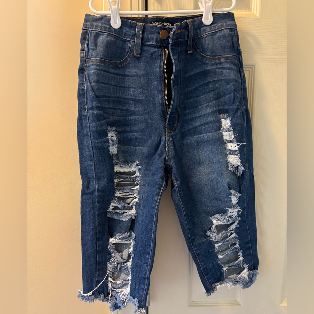 Fashion Nova Blue Skinny Distressed Jeans